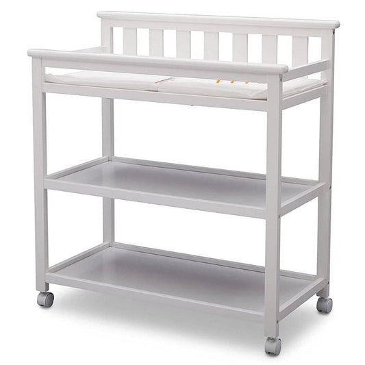 Modern White Baby's First 2 Shelf Changing Table with Wheels