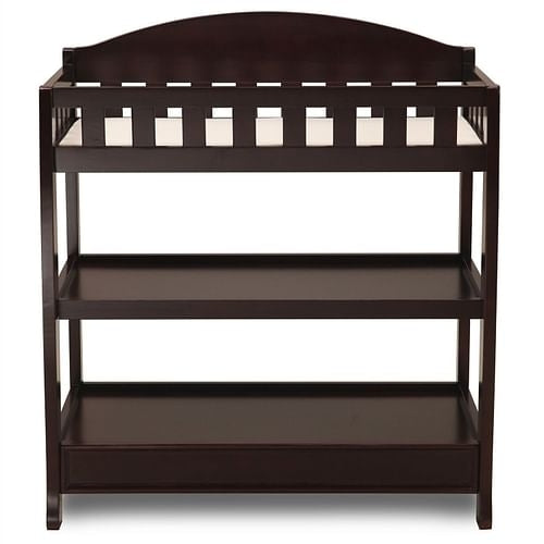 Modern Dark Brown Wooden Baby Changing Table with Safety Rail Pad and