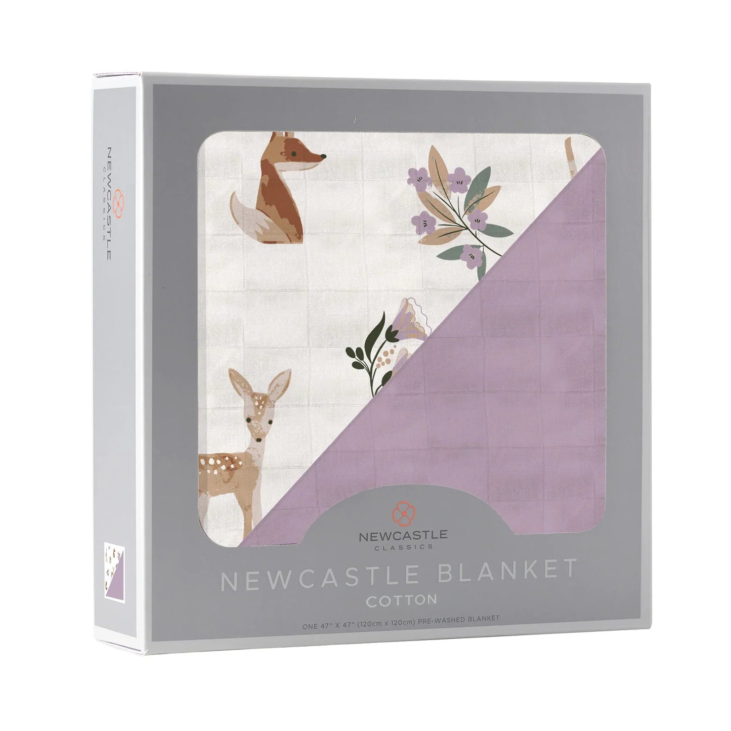 Sierra Fox and Deer and Orchid Lavender Cotton Newcastle Blanket