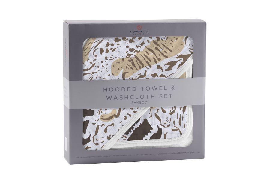 Animal Print Bamboo Hooded Towel and Washcloth Set