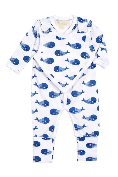 Smart Footed One-Piece + Bib - Blue Whale