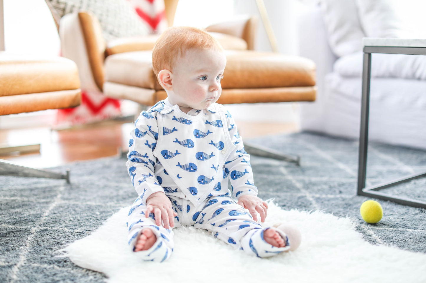 Smart Footed One-Piece + Bib - Blue Whale